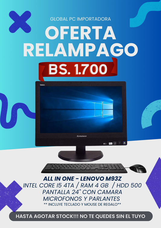 TODO EN UNO LENOVO M93Z/ Intel Core i5 4ta generacion / 4 GB / 500 HDD - By: Elepc